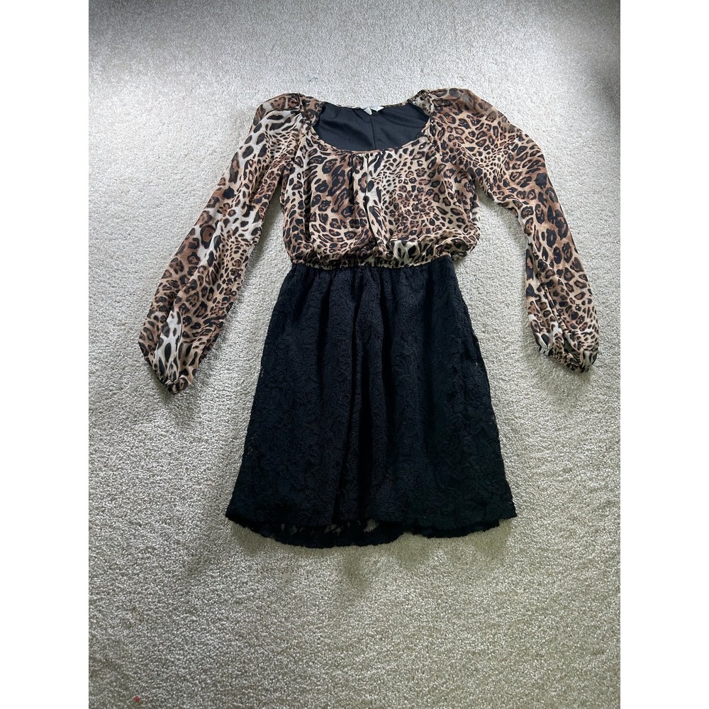 Speechless Dress Women's XS Leopard Print Long Sleeve‎ Lace Skirt
